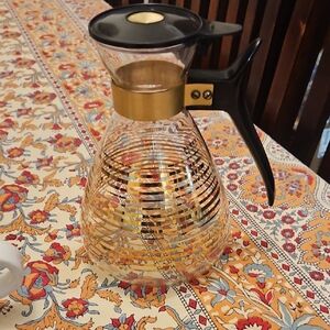 Elegant Glass Coffee Carafe with Black and Gold Accents